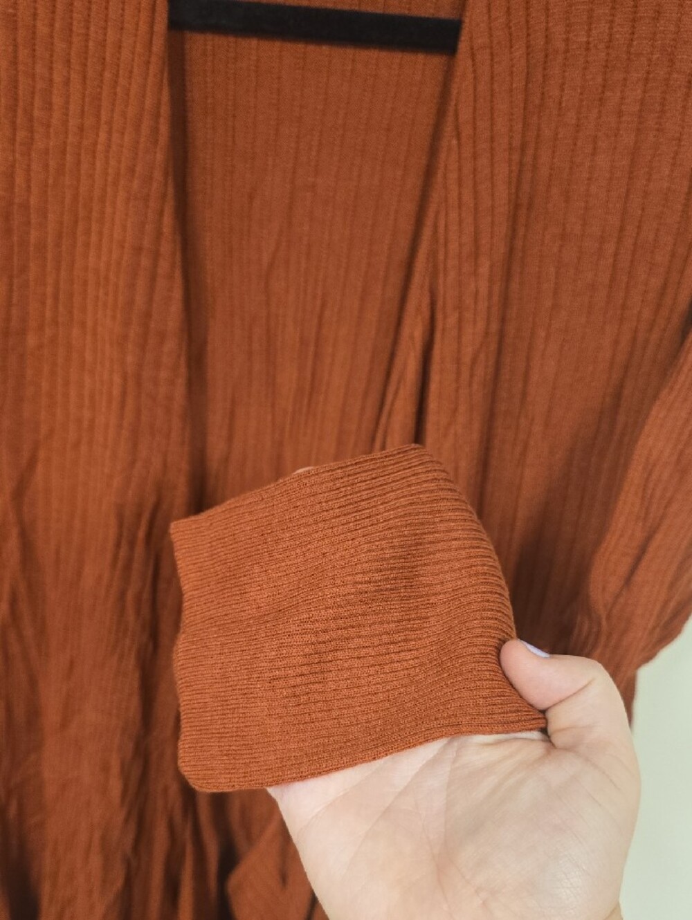 EVRI Women’s Rust Open-Front Long Ribbed Cardigan - Picture 3 of 6